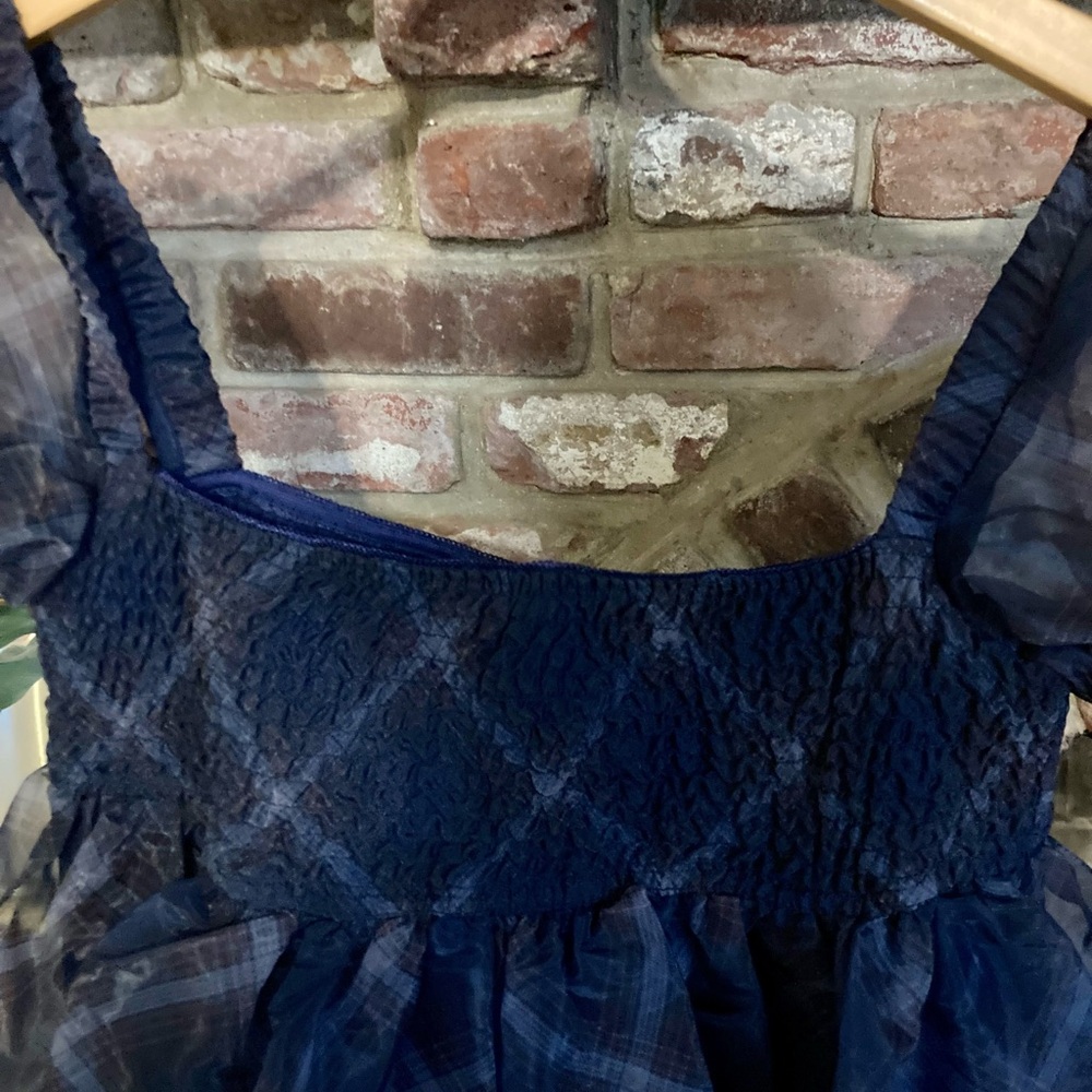🆕 NWT WeWoreWhat Navy Sheer Puff-Sleeve Organza Smocked Baby Doll Mini Dress - Picture 8 of 15